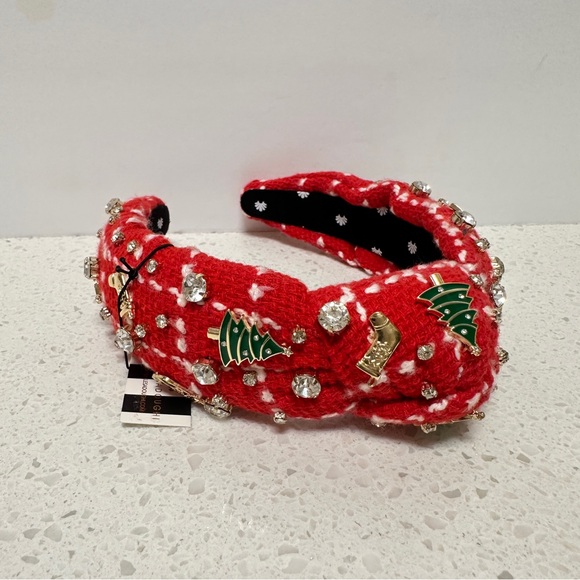 NWT Lele Sadoughi Holly Red Christmas Tweed Plaid Headband - Picture 2 of 4
